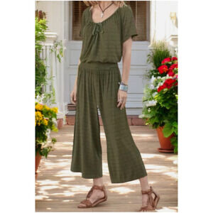 Sundance XS Felicity Jumpsuit Olive Green Womens Jersey Wide Leg Crop Romper D52